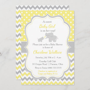 Elephant Yellow and Grey Baby Shower Invitation