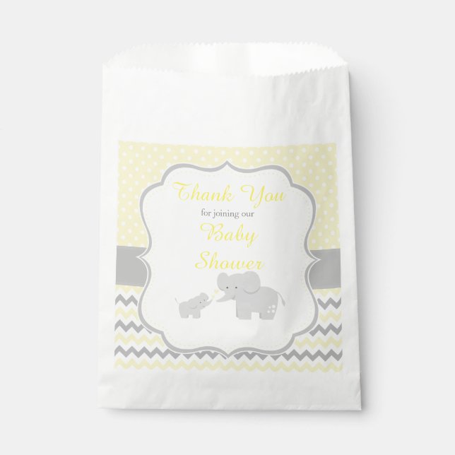 Elephant Yellow and Grey Baby Shower Party Favour Bags (Front)