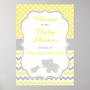 Elephant Yellow and Grey Baby Shower Party Poster