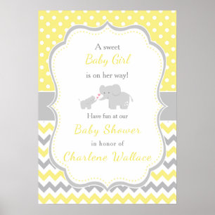 Elephant Yellow and Grey Baby Shower Poster