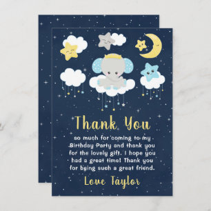 Elephant Yellow and Navy Birthday Party Thank You Card