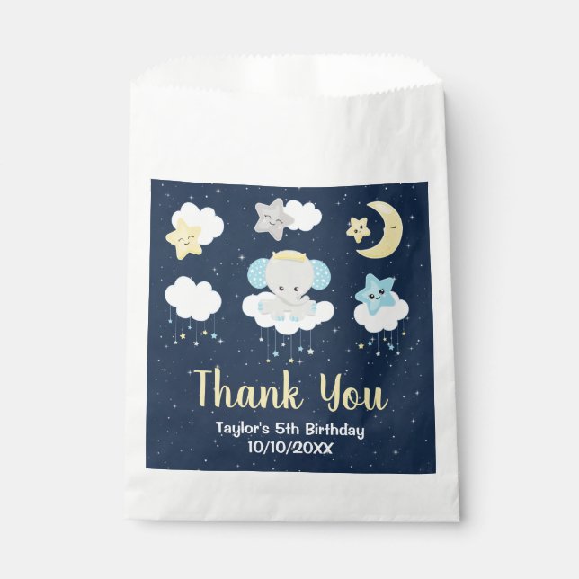 Elephant Yellow and Navy Birthday Party Thank You Favour Bags (Front)