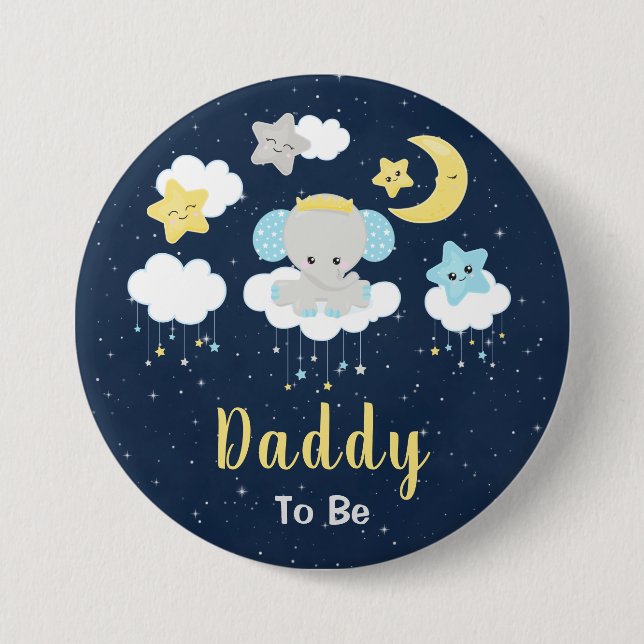 Elephant Yellow and Navy Daddy To Be 7.5 Cm Round Badge (Front)