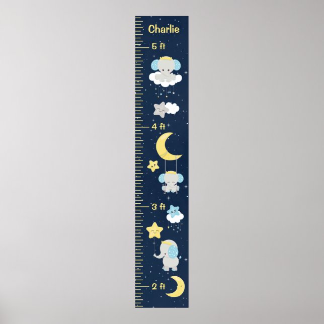 Elephant Yellow and Navy Growth Chart (Front)