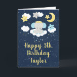 Elephant Yellow and Navy Happy Birthday Card<br><div class="desc">This cute and whimsical birthday card can be personalised with a name or title, such as daughter, granddaughter, niece, friend etc. It features an adorable baby elephant in a gold crown sitting on a cloud with falling stars. In the background is a starry night sky and crescent moon. The text...</div>