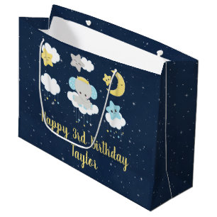Elephant Yellow and Navy Happy Birthday Large Gift Bag