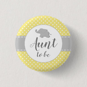 Elephant Yellow Baby Shower Aunt To Be 3 Cm Round Badge