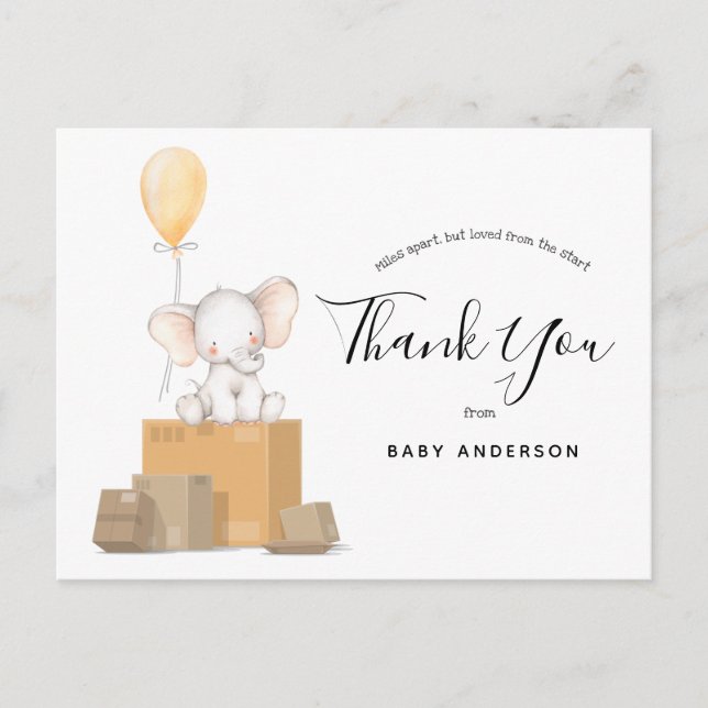 Elephant Yellow Baby Shower by Mail Thank You Postcard (Front)
