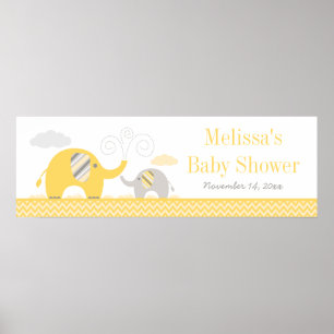 Elephant Yellow Gray Baby Shower Banner Poster