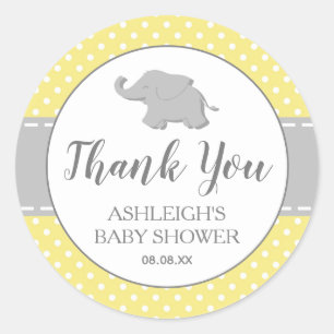 Elephant Yellow Polka Dot Baby Shower Classic Round Sticker