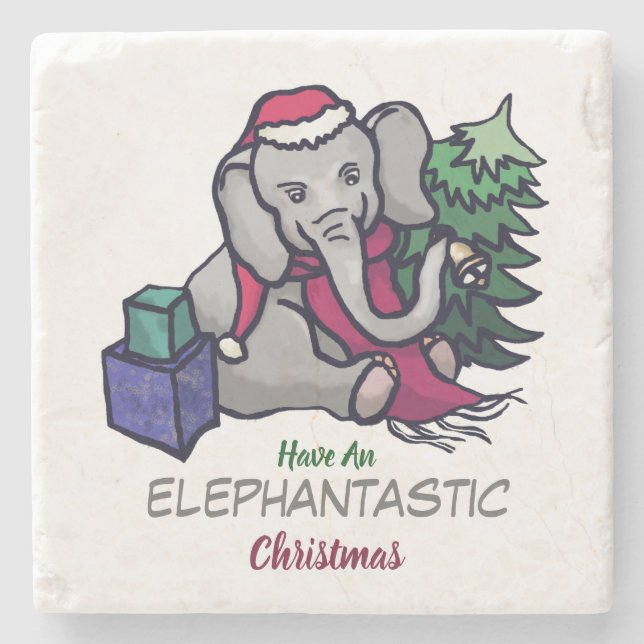 Elephantastic Christmas Cute Santa Elephant Stone Coaster (Front)