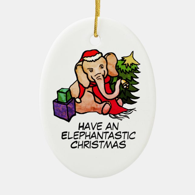 Elephantastic Cute Santa Elephants Christmas Ceramic Tree Decoration (Front)