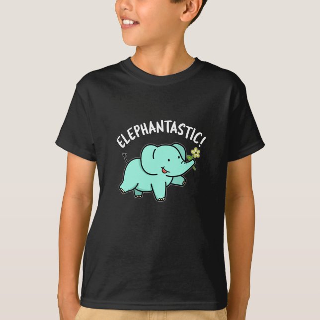 Elephantastic Funny Elephant Pun Dark BG T-Shirt (Front)