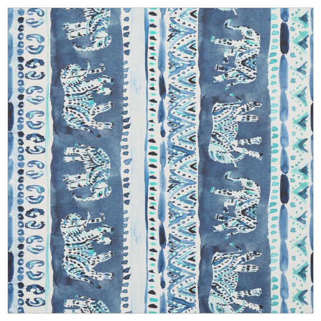 ELEPHANTING Indigo Elephant Tribal Fabric (Swatch)