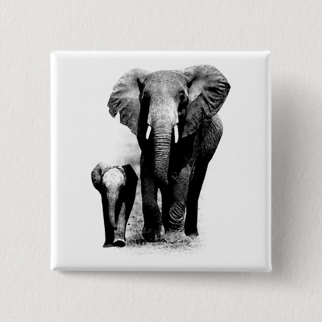 Elephants 15 Cm Square Badge (Front)