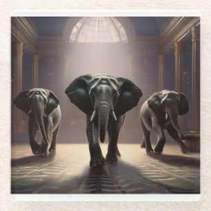 Elephants Aerobic Dance Class Glass Coaster