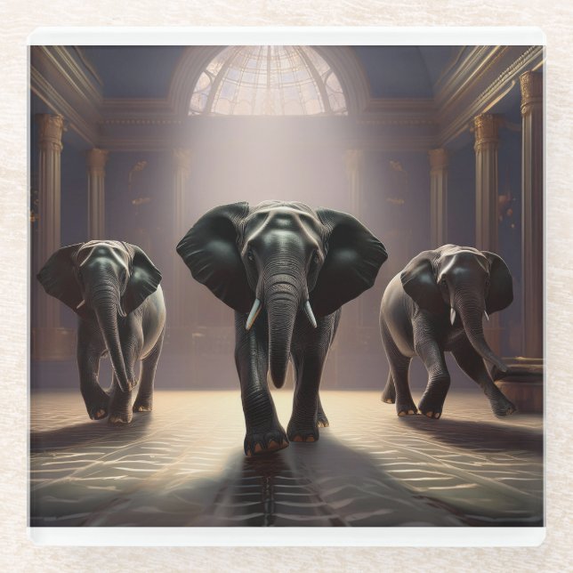 Elephants Aerobic Dance Class Glass Coaster (Front)