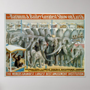 Elephants and Double Menagerie Circus Poster