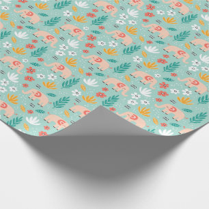 Elephants and Flowers Wrapping Paper
