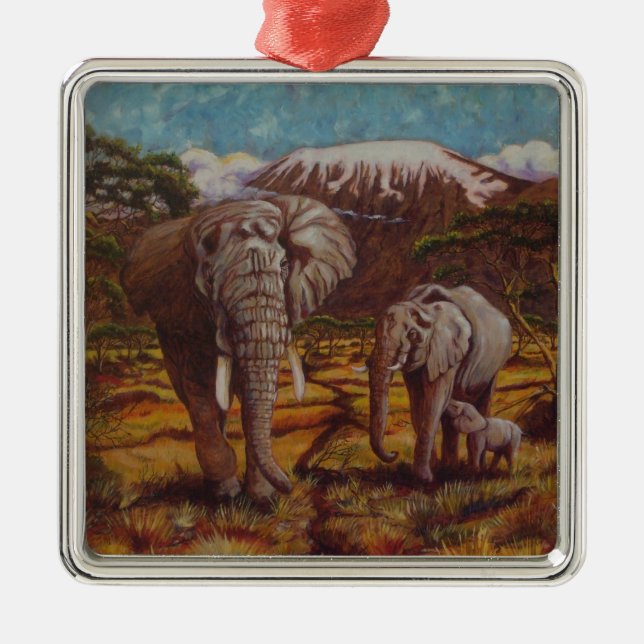 Elephants and Kilimanjaro Ornament (Front)
