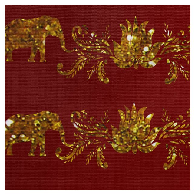 Elephants and Lotus Fabric (Swatch)