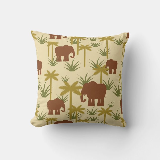 Elephants And Palms In Camouflage Cushion (Front)