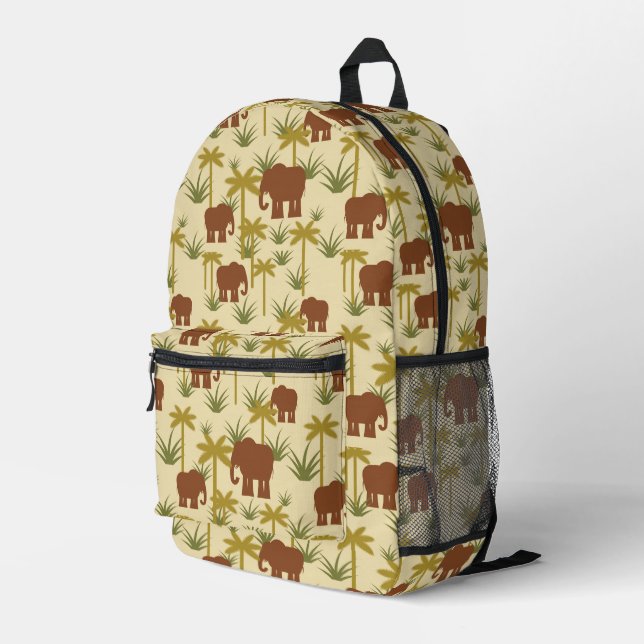 Elephants And Palms In Camouflage Printed Backpack (Back Corner Right)