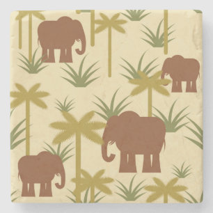 Elephants And Palms In Camouflage Stone Coaster