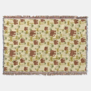 Elephants And Palms In Camouflage Throw Blanket