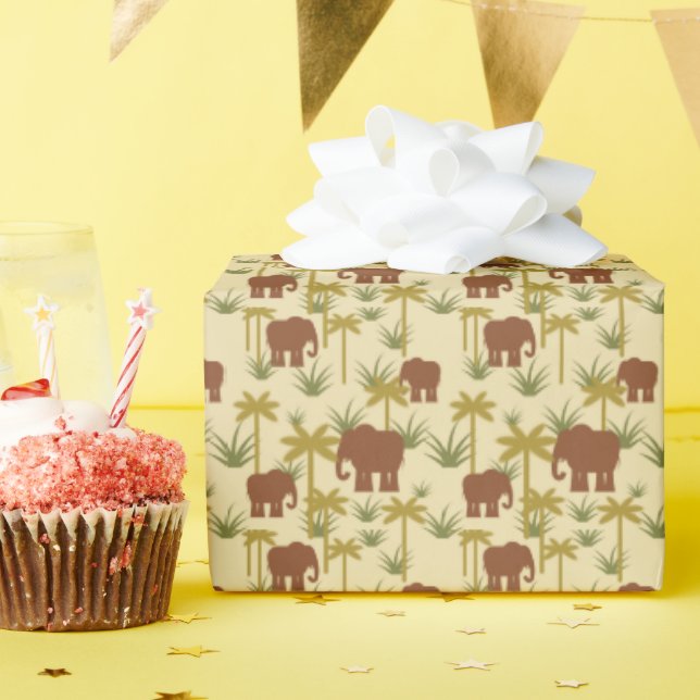 Elephants And Palms In Camouflage Wrapping Paper (Birthday Party)