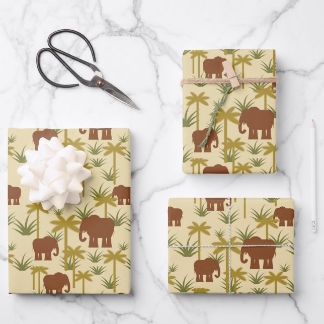 Elephants And Palms In Camouflage Wrapping Paper Sheet (Front)