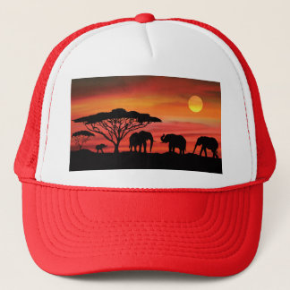 Elephants-and-Sunset- Trucker Hat