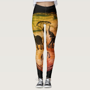 Elephants and Zebra Walking Wild Leggings