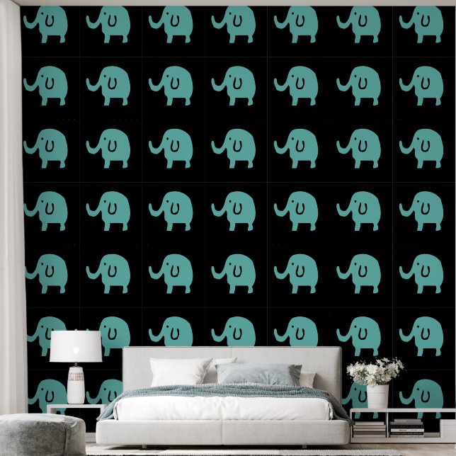 Elephants Animal Patterns Baby Boy Girl Blue Black Wallpaper (Bedroom)