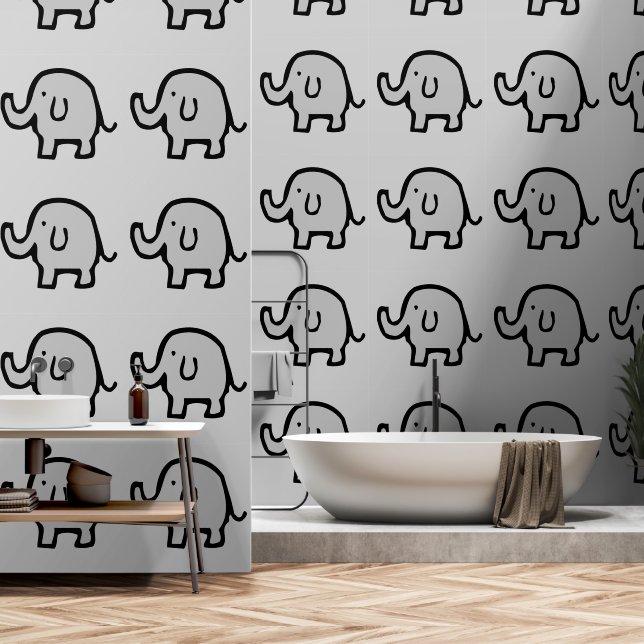 Elephants Animal Patterns Baby Boy Girl Nursery Wallpaper (Bathroom)