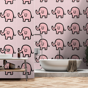 Elephants Animal Patterns Baby Girl Nursery Pink Wallpaper
