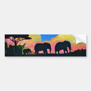 Elephants At Dusk Bumper Sticker