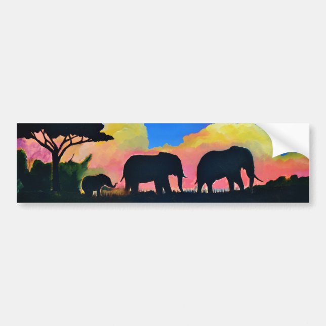 Elephants At Dusk Bumper Sticker (Front)