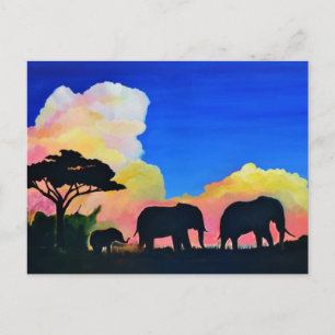 Elephants At Dusk Postcard