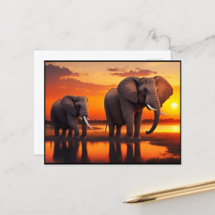 Elephants at Sunrise (AI generated) Postcard