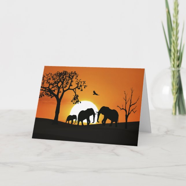 Elephants at sunset card (Front)