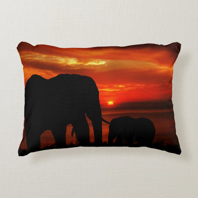 Elephants at Sunset Decorative Cushion (Front)