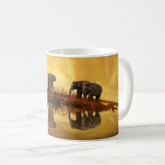 Elephants At Sunset Lake Reflection Coffee Mug