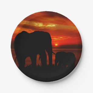 Elephants at Sunset Paper Plate