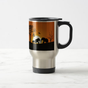 Elephants at sunset travel mug