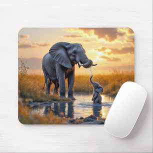 Elephants At the Watering Hole Mouse Mat