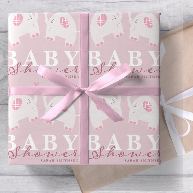 Elephants Baby Shower Dusty Pink Wrapping Paper (Creator Uploaded)