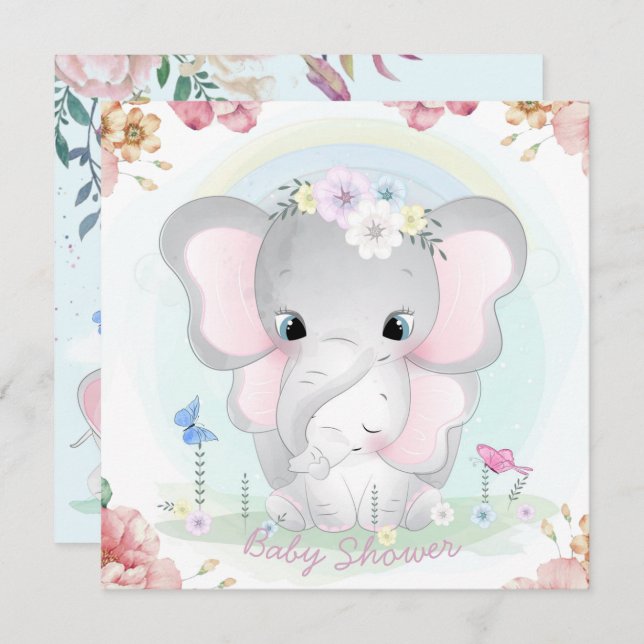 Elephants Baby Shower Invitation (Front/Back)