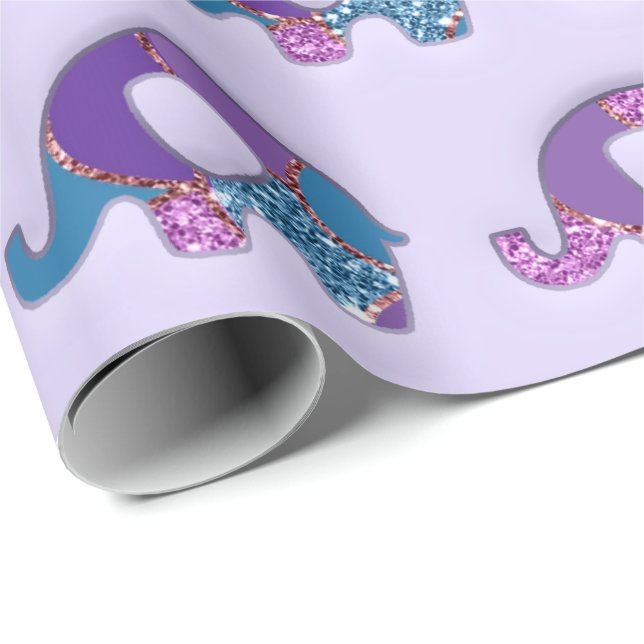 Elephants Baby Shower Lavender Purple Teal Blue Wrapping Paper (Roll Corner)