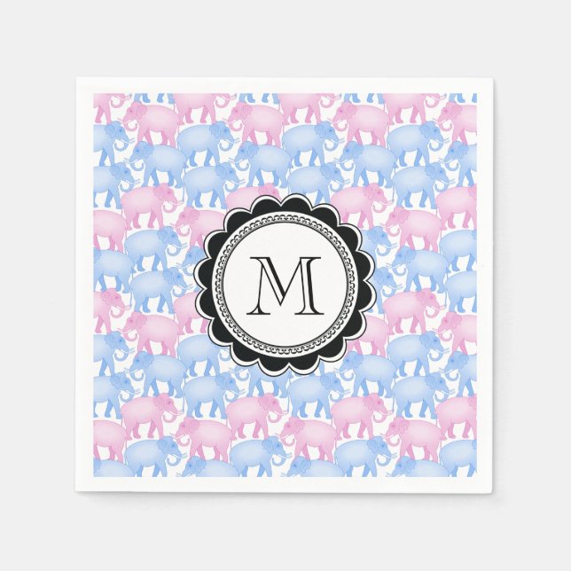 Elephants Baby Shower or Gender Reveal Napkin (Front)